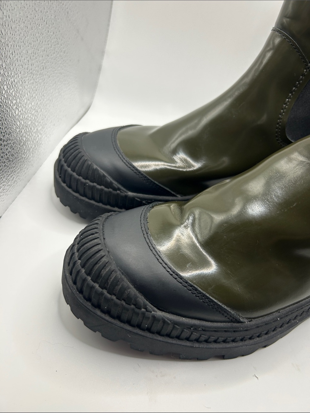 Scotch & Soda olive green leather and black combat boots Connie size 7.5 US moto - Picture 3 of 9